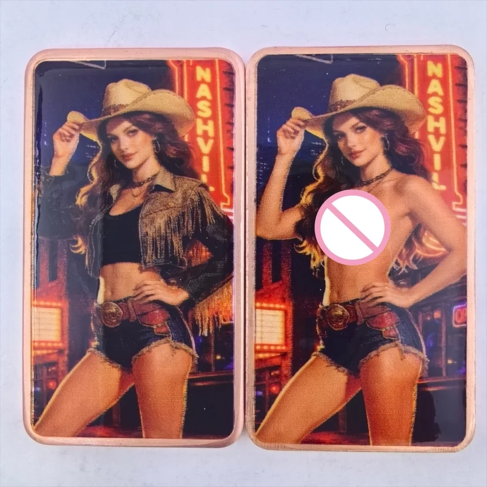 1oz .999 Fine Copper Bar Country Western Girl Nashville Neon Sign Fringe Jacket Denim Shorts Belt Buckle Art Retro Gift