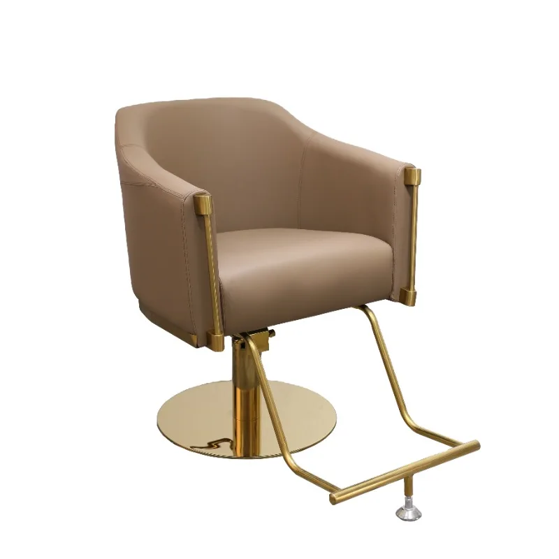 

Modern Gold Metallic Grey Hydraulic Reclining Hairdressing Chair Barbershop Styling Salon Furniture