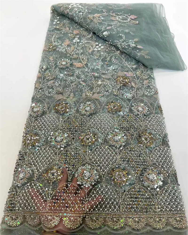 نسيج شبكي من الدانتيل المطرز الأفريقي، مواد الزفاف النيجيري، قماش خرز الترتر الفاخر للخياطة، جودة عالية
