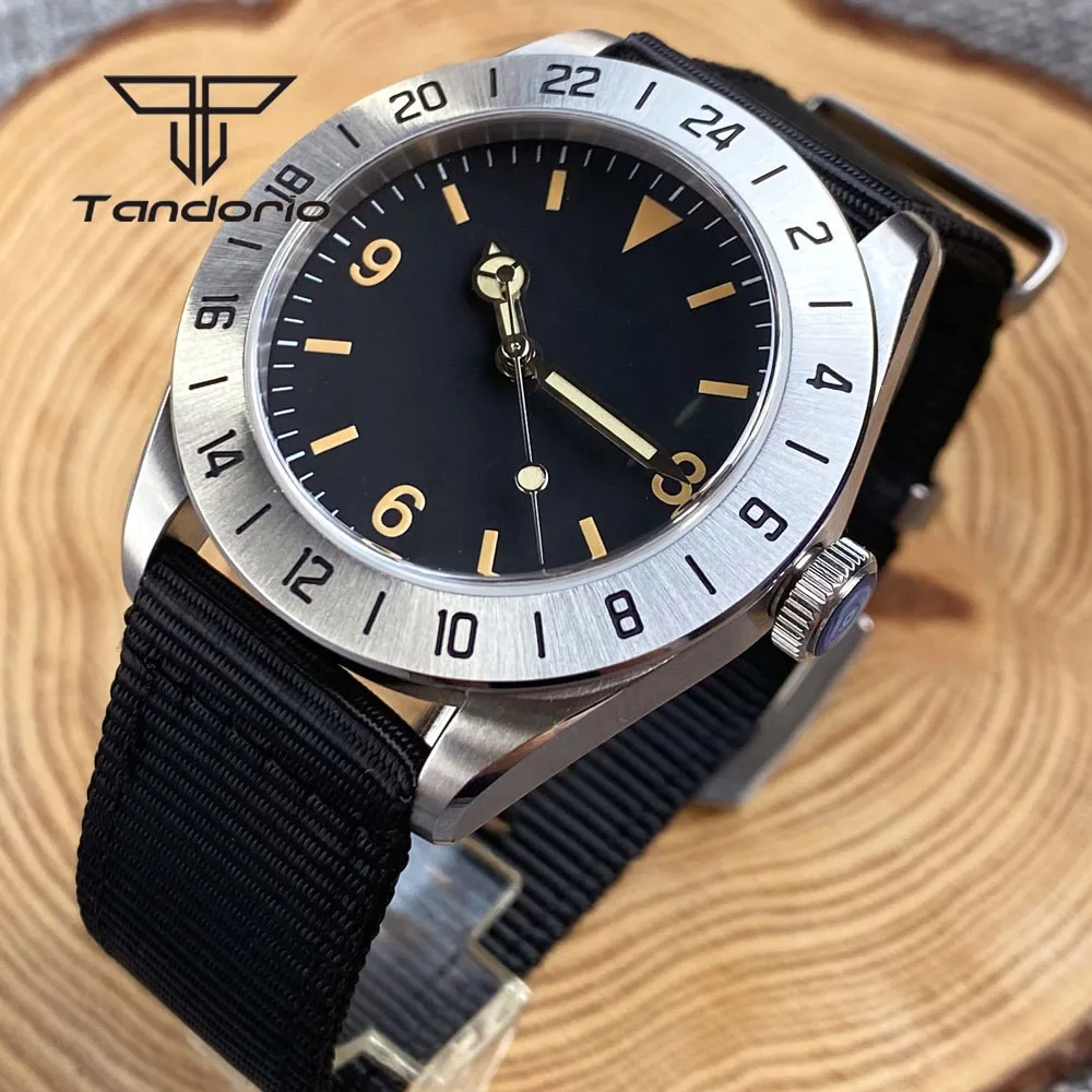 Tandorio 39mm Vintage Automatic Men\'s Watch Luminous NH35A PT5000 Mechanical Wristwatch Domed Sapphire Crystal Fixed Bezel