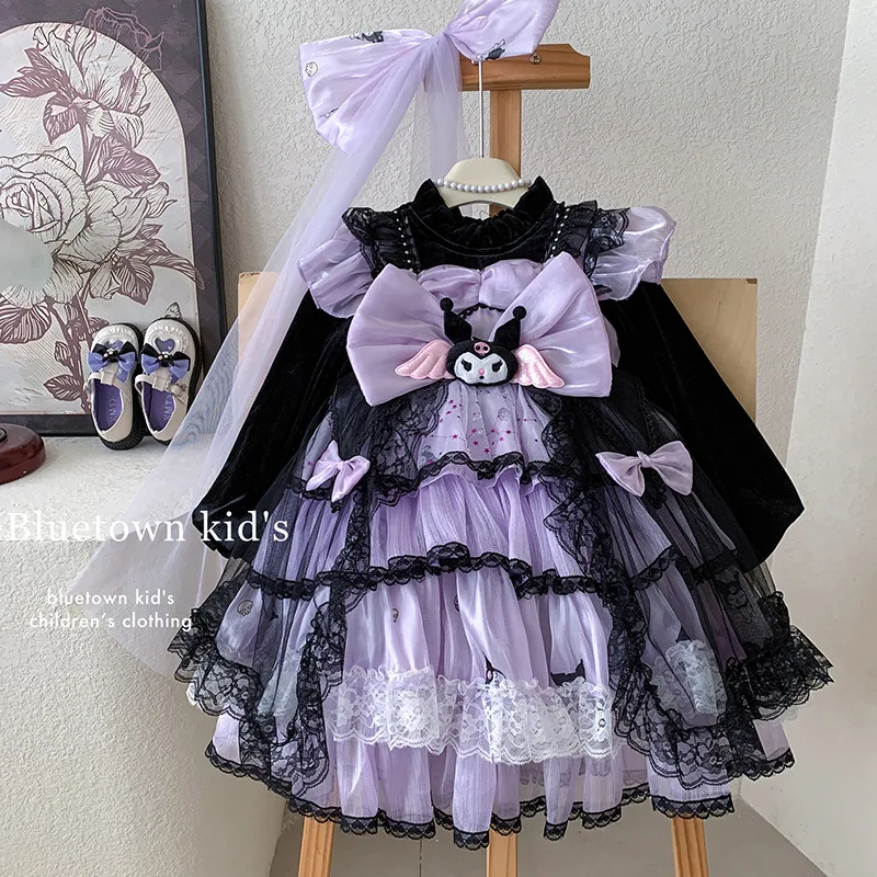 

Winter New Anime Kuromi Children Lolita Dress Plush Cartoon Princess Dress Cute Girls Kawaii Birthday Party Cosplay Warm Dress