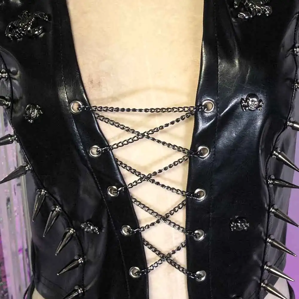

Studded Rivet Hip Hop Eco Hand Made Kawaii Harajuku Skull 90s DIY Goth Emo Y2K TOPS Punk Rock Grunge Gothic Tank E-Girls Teen