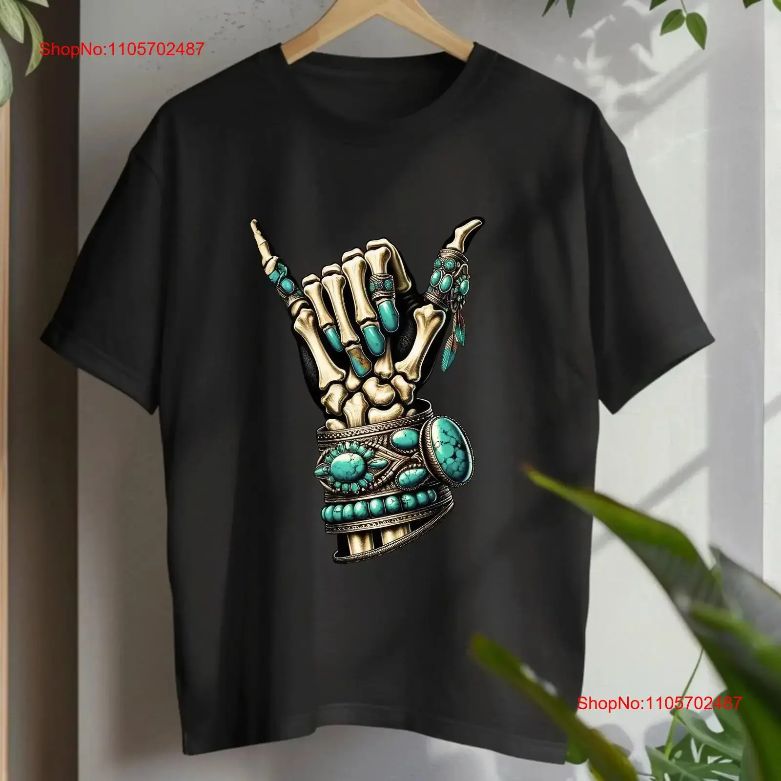 Turquoise Skeleton Hand T Shirt Shaka Sign Design Gothic Western Style Boho Skull Jewelry Unique Vintage Inspired vintage