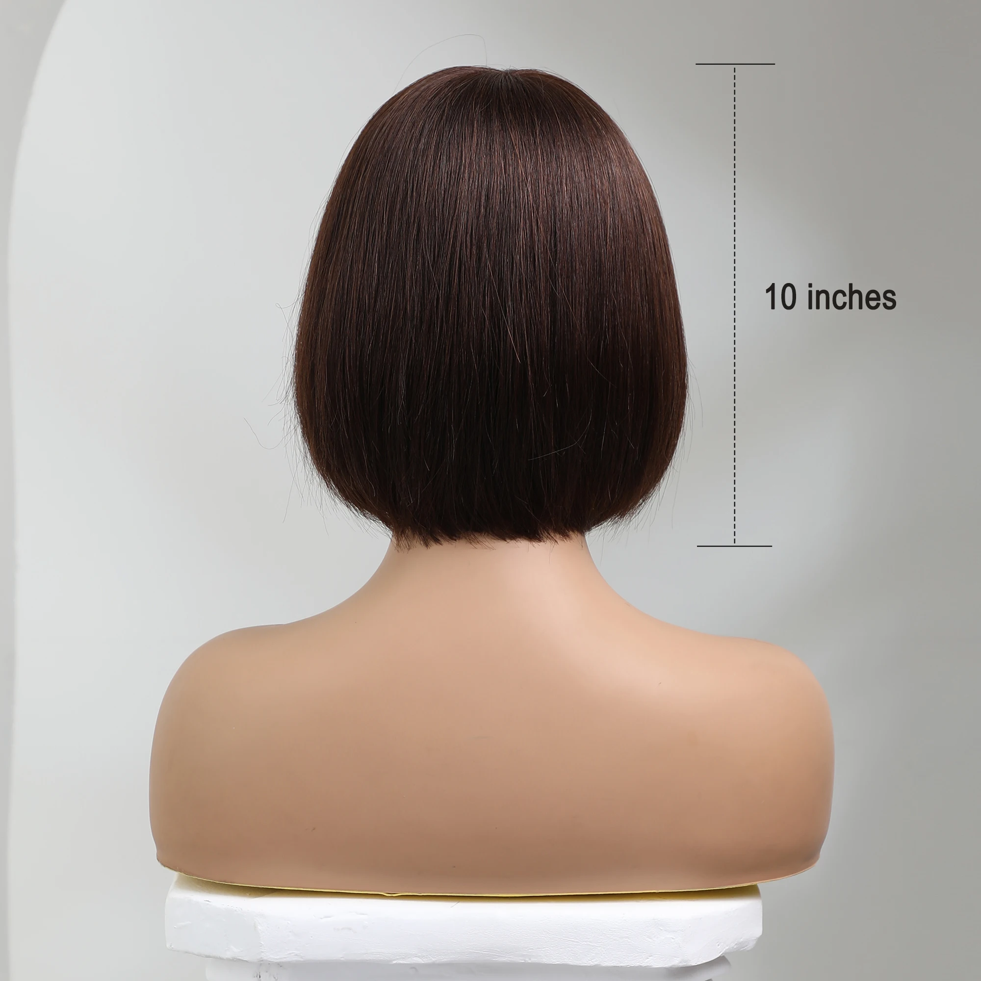 HAIRCUBE-Peluca de cabello humano liso para mujer, con flequillo postizo de pelo Natural, pelo Remy marrón oscuro resistente al calor, hecho a máquina