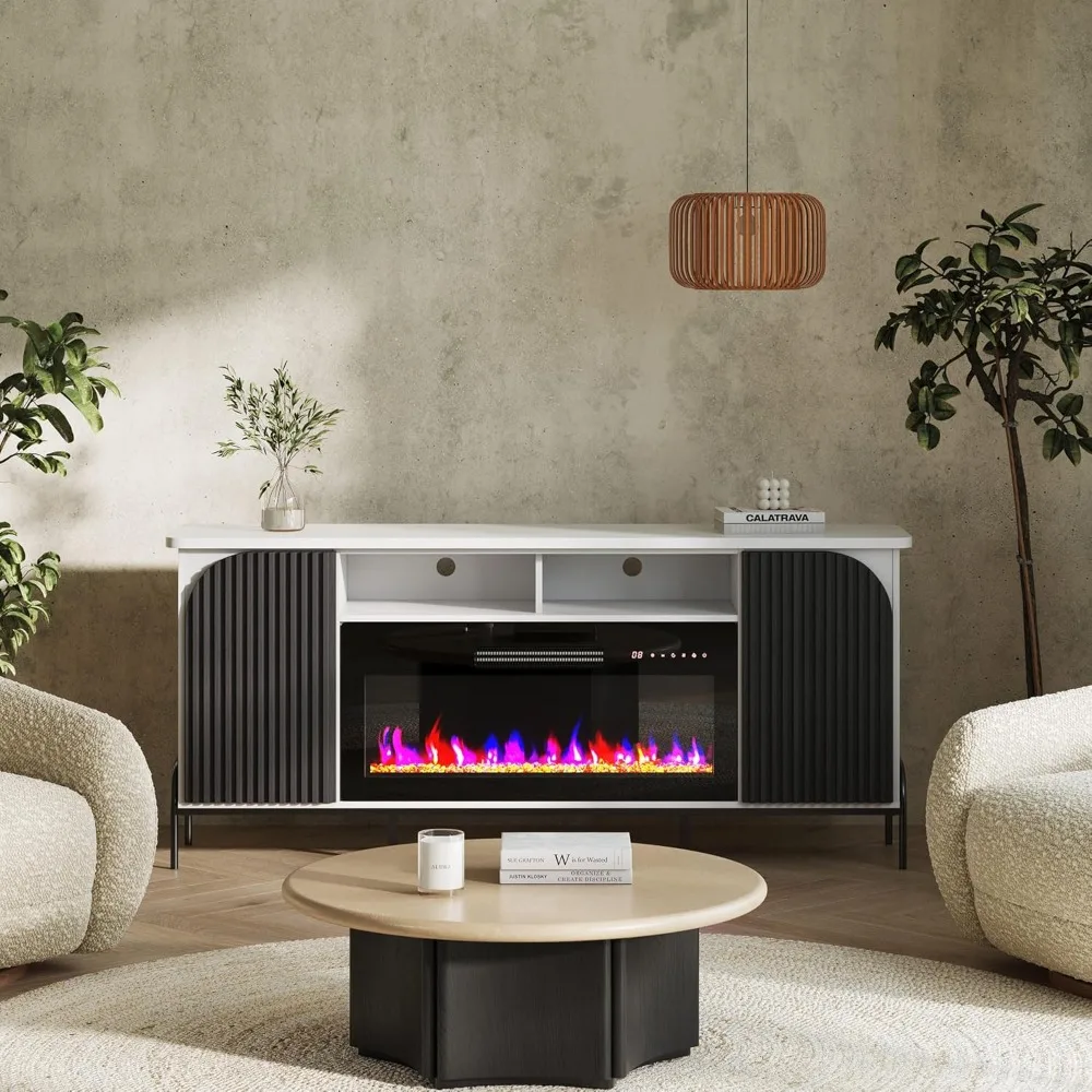 

68 Fluted TV Stand with 36 Electric Fireplace, Modern Entertainment Center with Storage for TVs Up to 75, Media Console