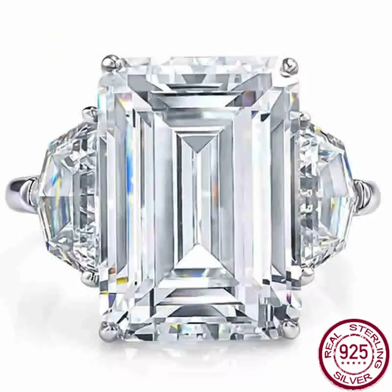 Anillo de compromiso para mujer Yaranyan, de plata de ley 925, con esmeralda tallada, 10*14 mm, zafiro de laboratorio y diamante de alto carbono. Joyería fina, ideal como regalo.