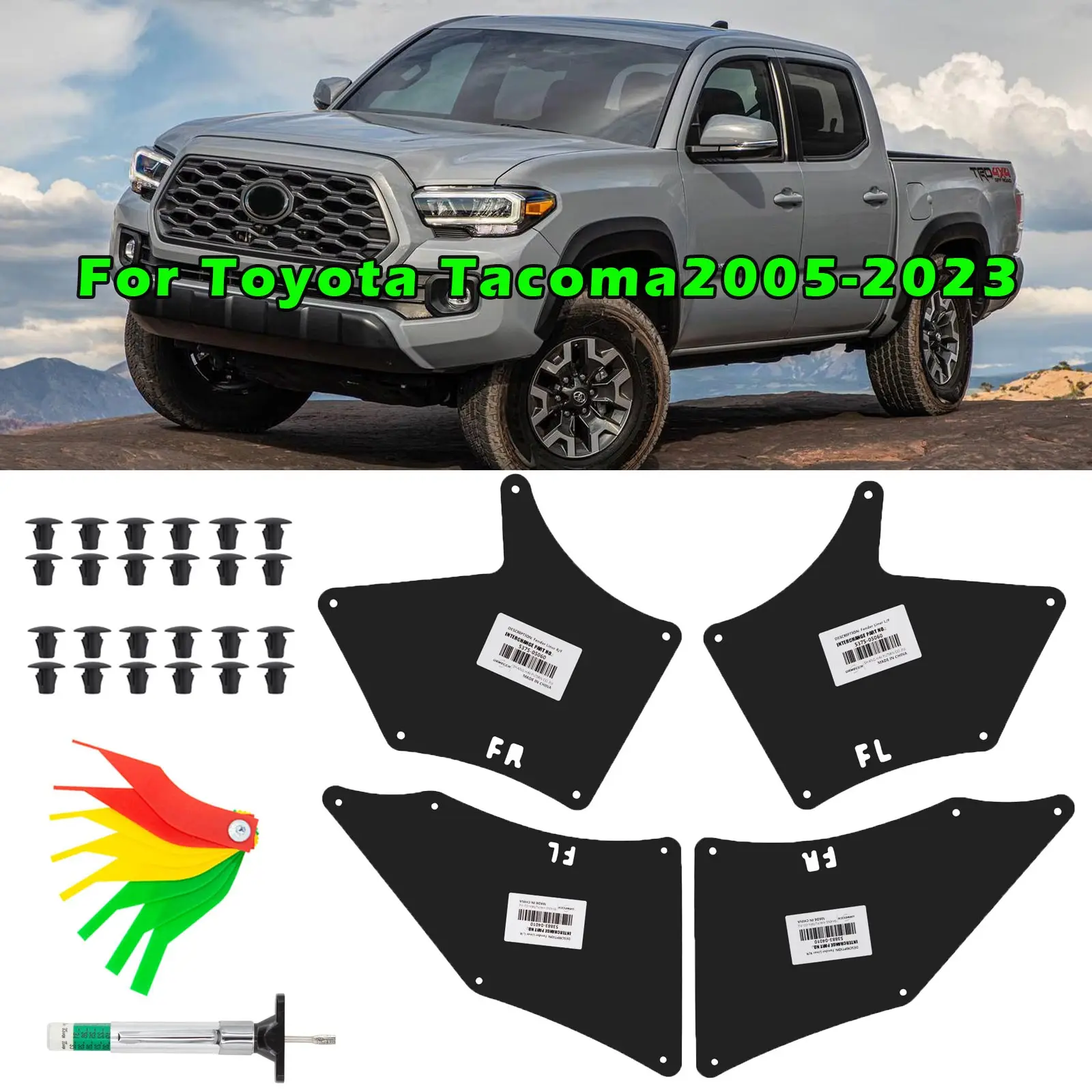 Engine Splash Guards Fender Liner Mud Flaps Shields Apron Assembly Seal For Toyota Tacoma 2005-2023 Front Cover Skirt with Clips