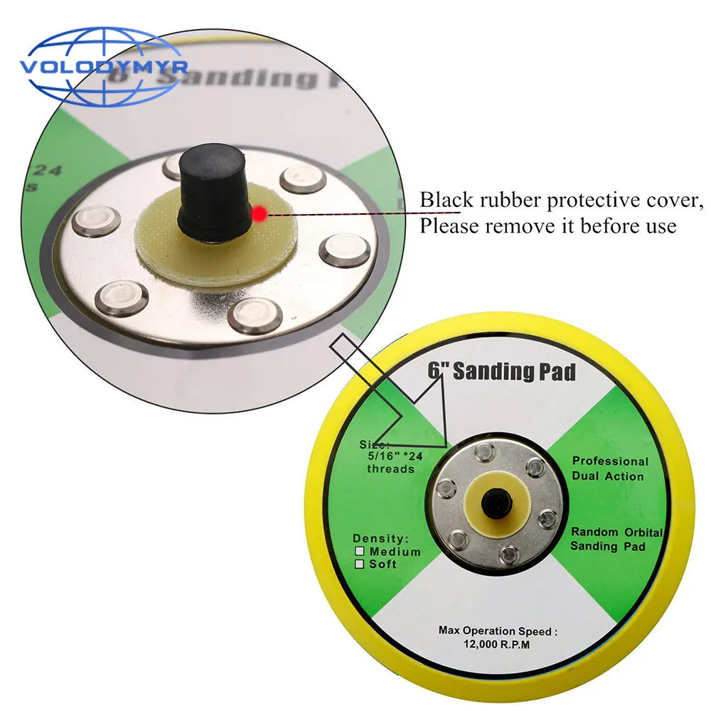 6Inch Hook and Loop Backing Plates 5/16”-24 Threads  DA Air Random Orbital Sander Polisher PU Backing Pad for Polishing Buffing