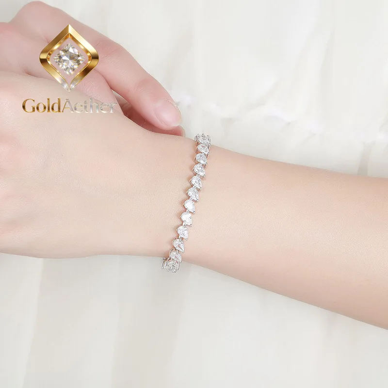 

Браслет GoldAether Luxury из цельной платины PT950 для женщин, с грушевидным муассанитом 0.5 карата, популярный стиль Instagram B