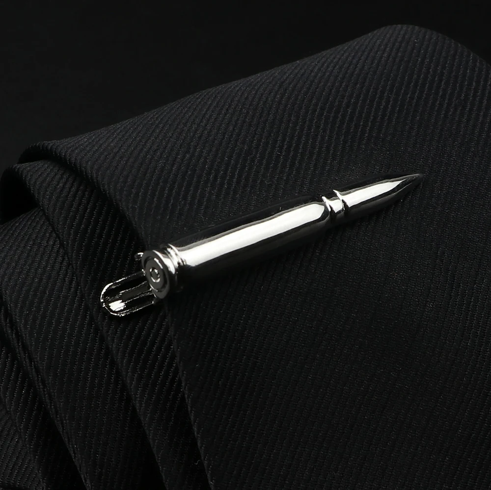 4pcs Metal Men Tie Clip Set With Gift Box Gentlemen Classic Necktie Tie Bar Clasp Clip Pin Black Gun Bullet Wedding Men Jewelry