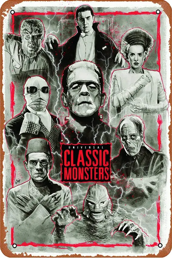 Universal Classic Monsters Movies Funny Metal Tin Sign Retro Wall Decor For Home/Street/Gate/Bars/Restaurants/Cafes/Store Pubs S