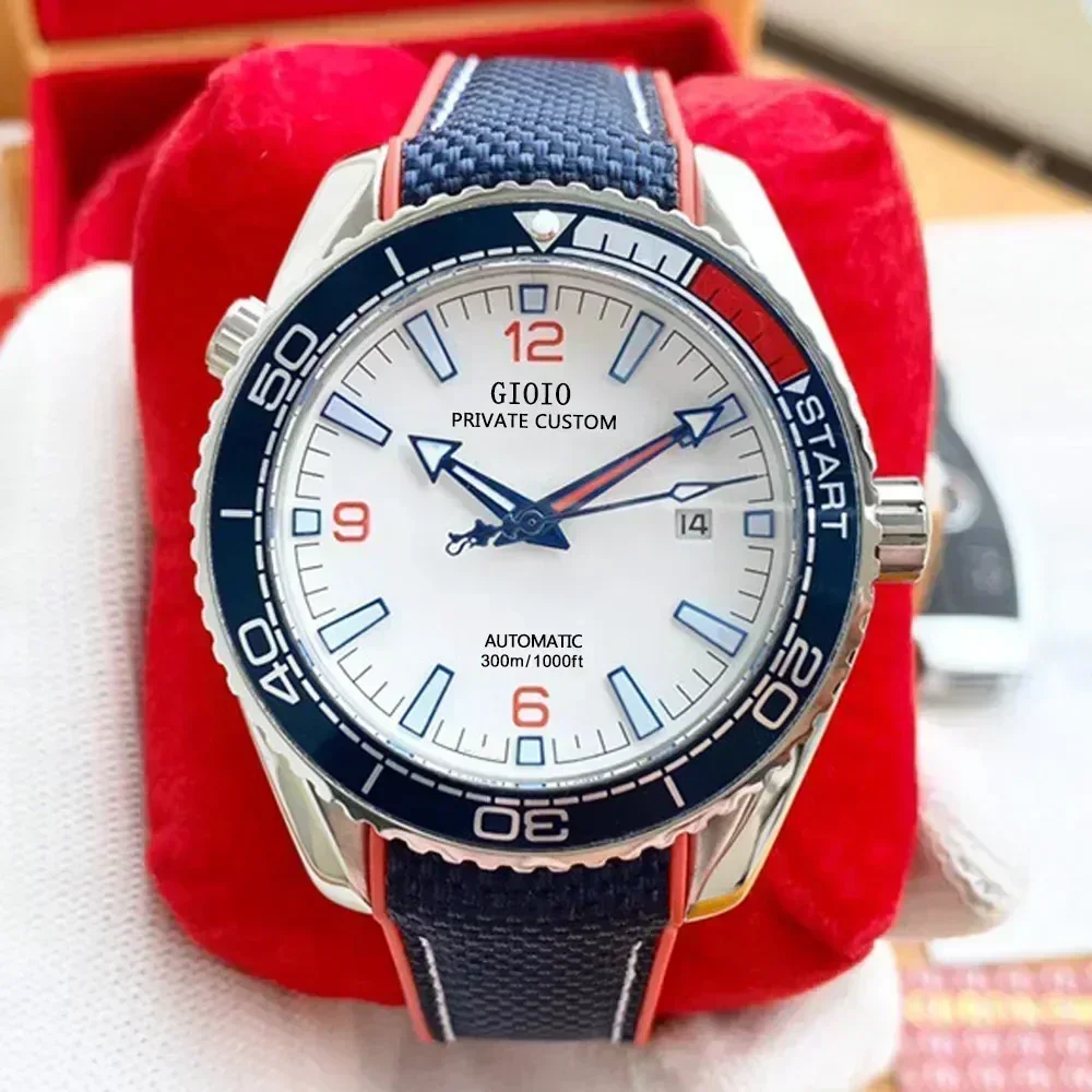 Luxury New Automatic Watch for Men Mechanical Watches Stainless Steel Blue Canvas Rubber Ceramic Bezel