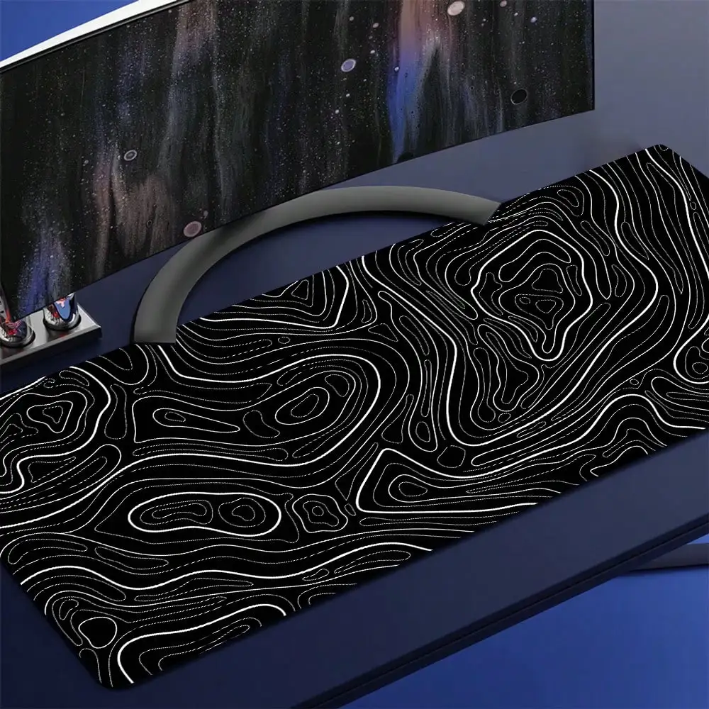 White & Black Extended Topographic Mouse Pad, Cool Desk Mat Laptop Writing Pad For Work, Game, Office, Home With Contour Design