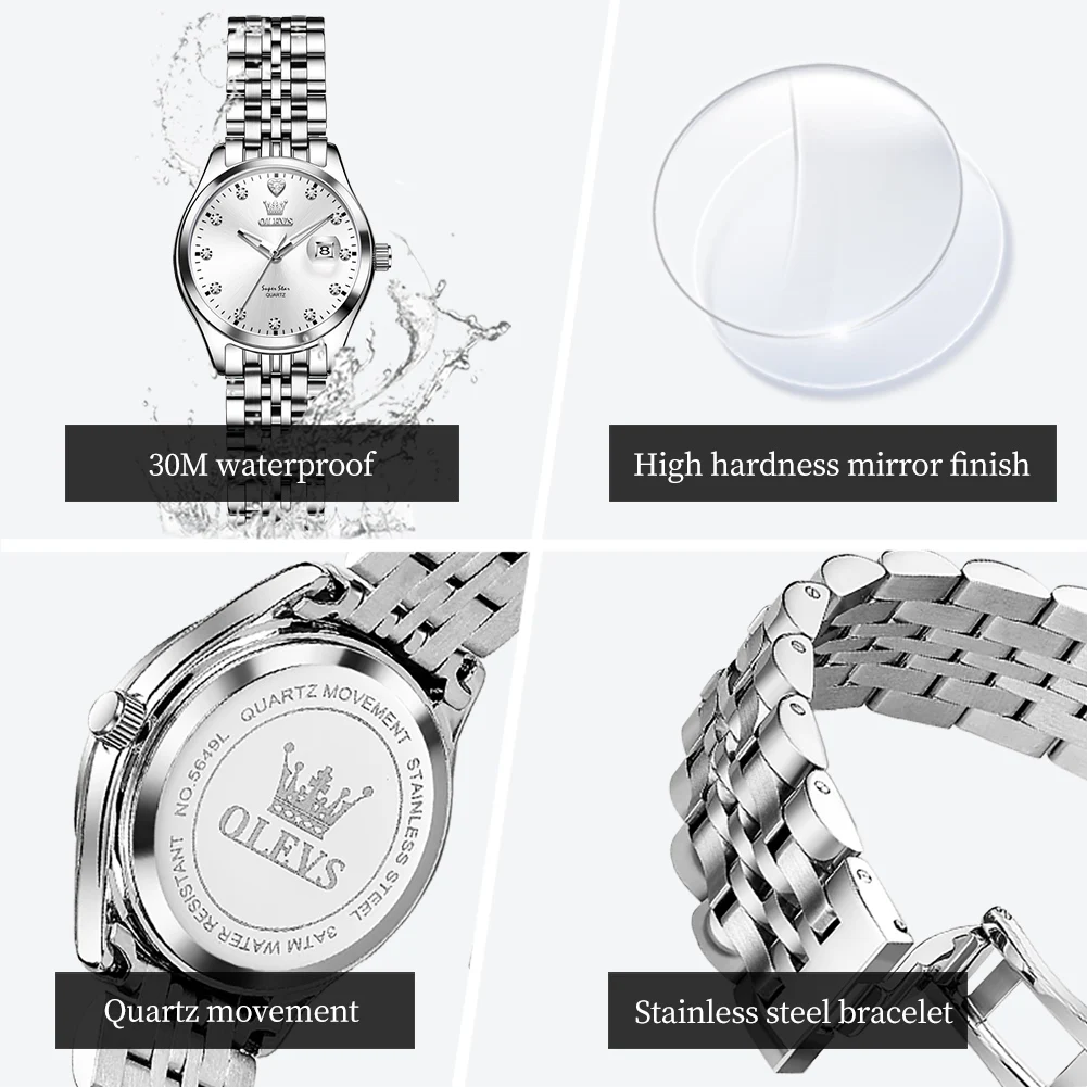 OLEVS Watches 5649 Womens Watch Original Elegant Quartz Watch Waterproof Luminous Date Watches For Women Gifts Reloj New