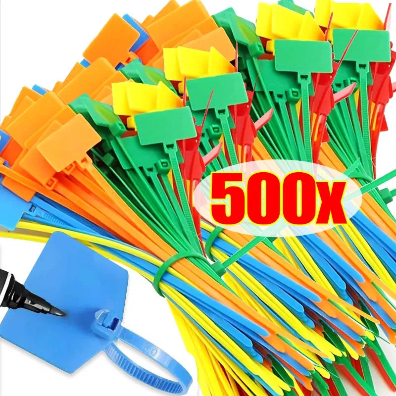 500/100Pcs Nylon Cable Tie Plastic Loop Ties Markers Tag Cable Self-locking Zip Washable Straps for Home Office Garden Storage