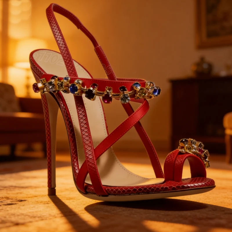 

Mixed Crystal Stiletto Sandals Split Toe Slip on Elastic British Style Summer Women Casual Concise Sandals Zapatos Para Mujere