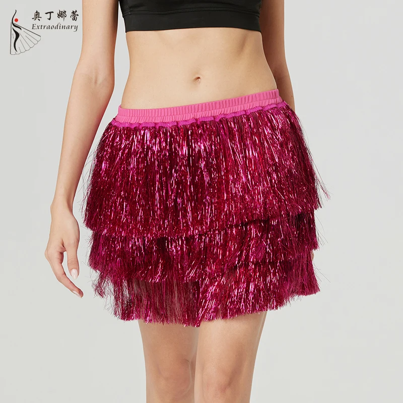 

Music festival tinsel fringe skirt sexy dance multilayer concert outfit metallic skirt Women's Sequin Tassel skirt