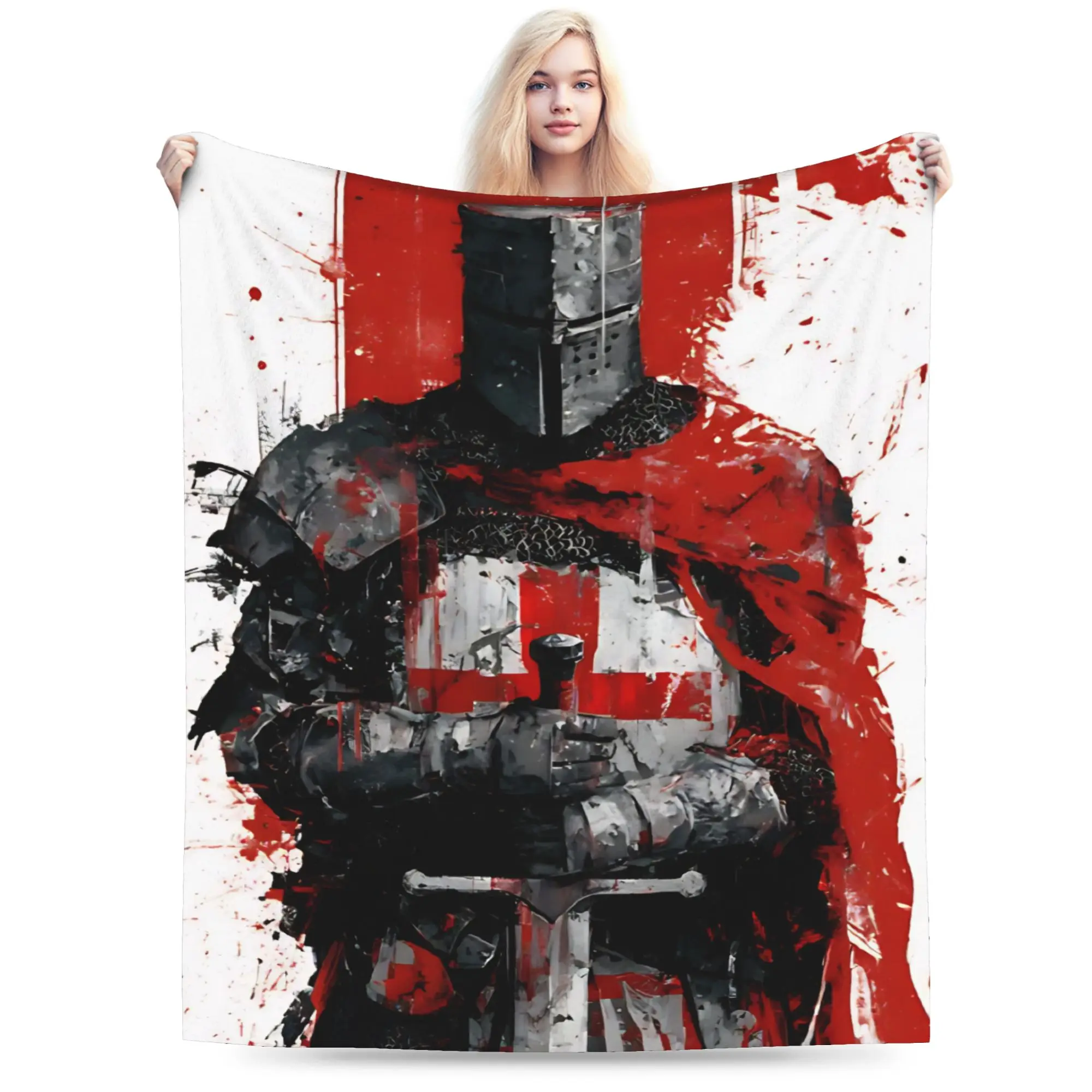Warm BlanketsKids Adult Travel Knights Templar Cross Art Throw Blanket  Flannel Bedspread For Couch Bed Fluffy Sofa Bed Cover