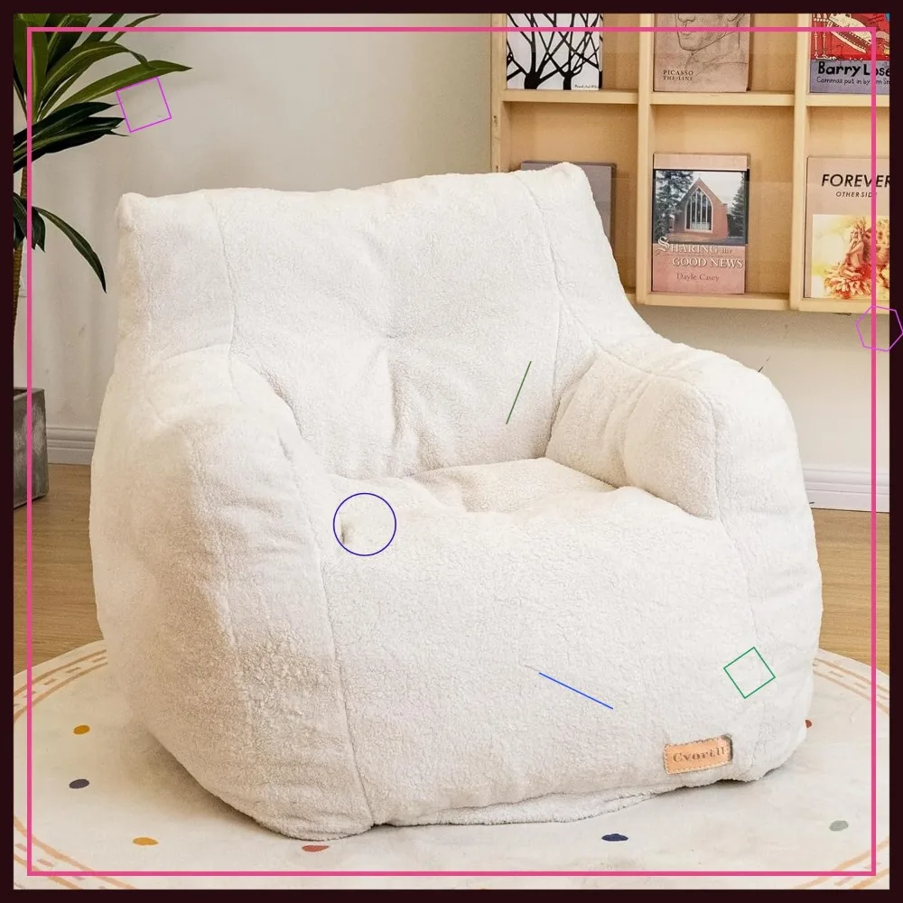 Memory Foam Bean Bag Chair, Fluffy Faux Fur Sofa for Living Room, Dorm, Apartment - White