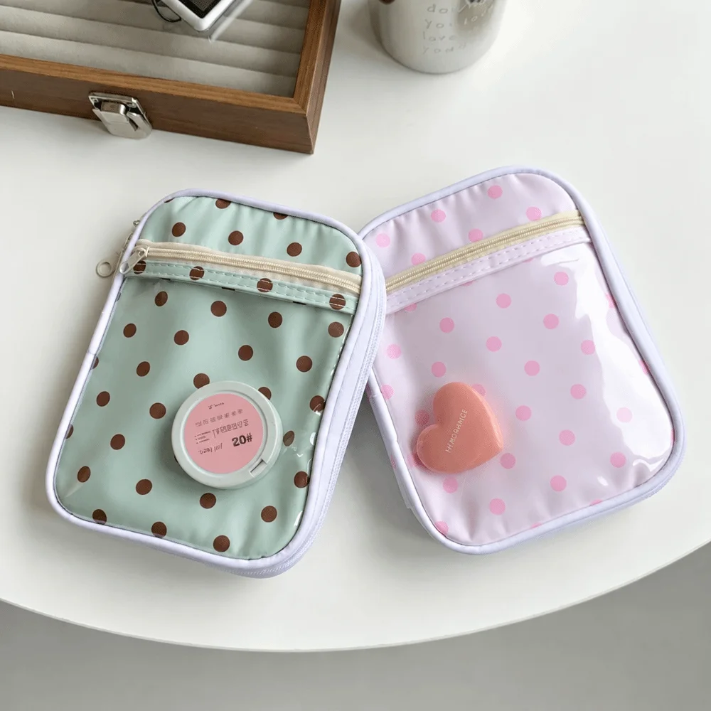 Durable Polka Dot Print Pencil Case Ultra-thin Large Capacity Pencil Pouch Multi-compartment Stationery Storage Bag Gift