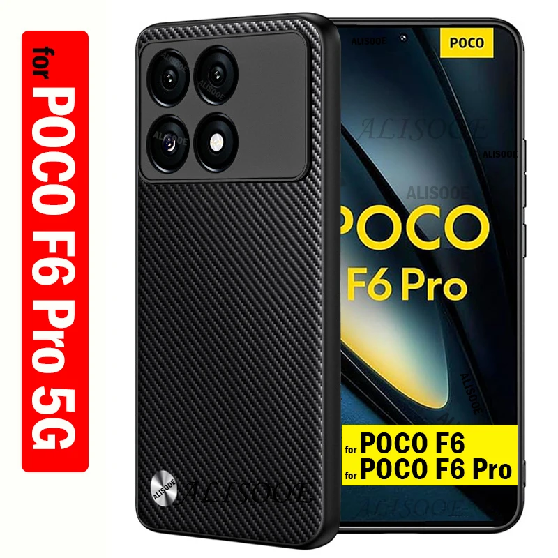 Funda for POCO F6 Pro 5G Case Luxury Carbon Fiber Texture PU-Leather Protection Cover for Xiaomi POCO F6 Capa