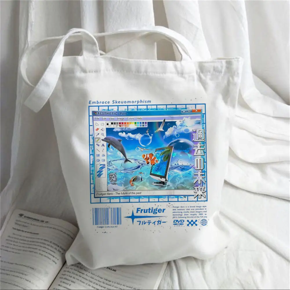 frutiger-aero-sacolas-de-lona-praia-atacado-dobravel-zero-residuos-estilo-de-vida-boutique-sacola-de-compras-uso-diario-reciclavel