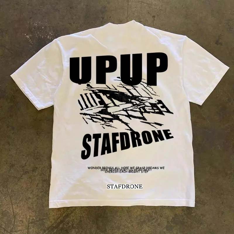 Loose Fit Cotton T-Shirt Unisex Short Sleeve Double Thread UPUPXIA Hero Print Sweat Absorbent round Neck Casual Summer Top