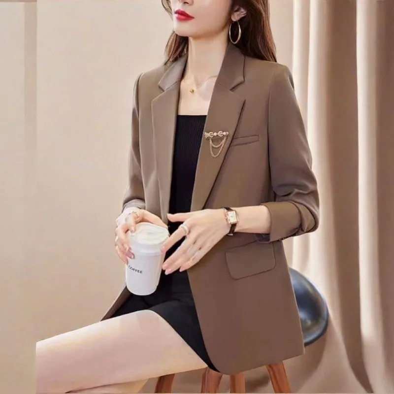 2025 Dames losse pasvorm casual lente/herfst Koreaanse stijl high-end slanke open jas (vriendelijk)