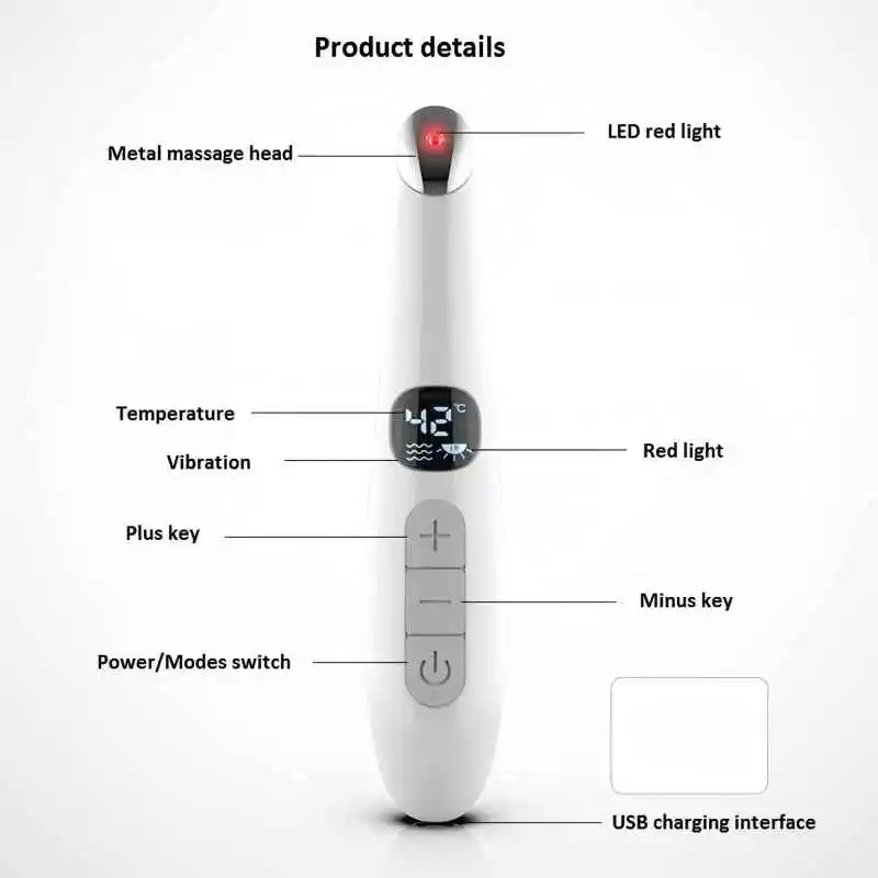 جهاز تجميل عصا رفع العين 3 في 1 يهتز الضوء الأحمر 98 ° F إلى 113 ° جهاز تدليك العين بشاشة F LCD للانتفاخ الدائرة الداكنة للعين الجافة