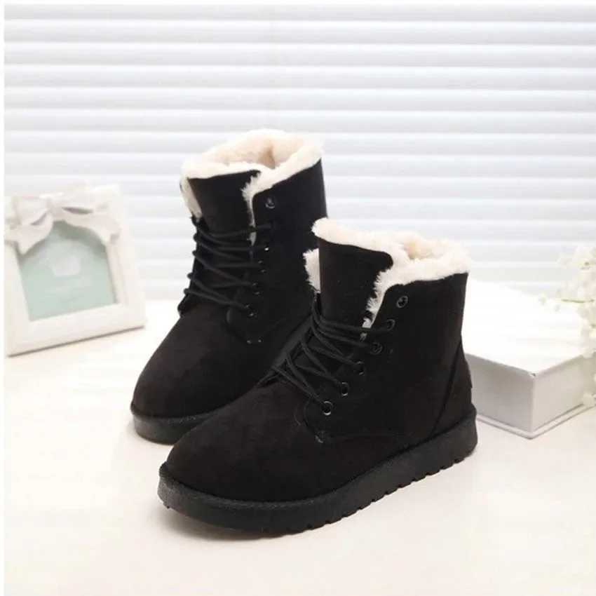 Winter version of the Korean students UGGS female short-sleeved warm boots lace-up female flat heel damp cotton shoes boots