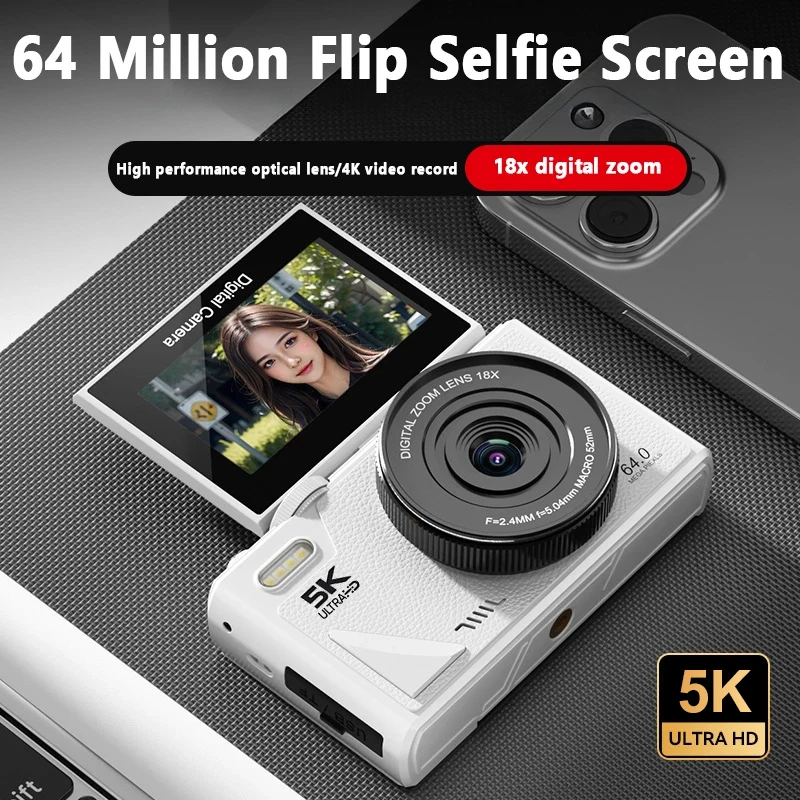 كاميرا 5K للتصوير الفوتوغرافي 64MP Vintage Vlog Video You Recorder كاميرا أنبوبية 18X كاميرا تكبير رقمية 3 بوصة شاشة قابلة للطي مع فلاش
