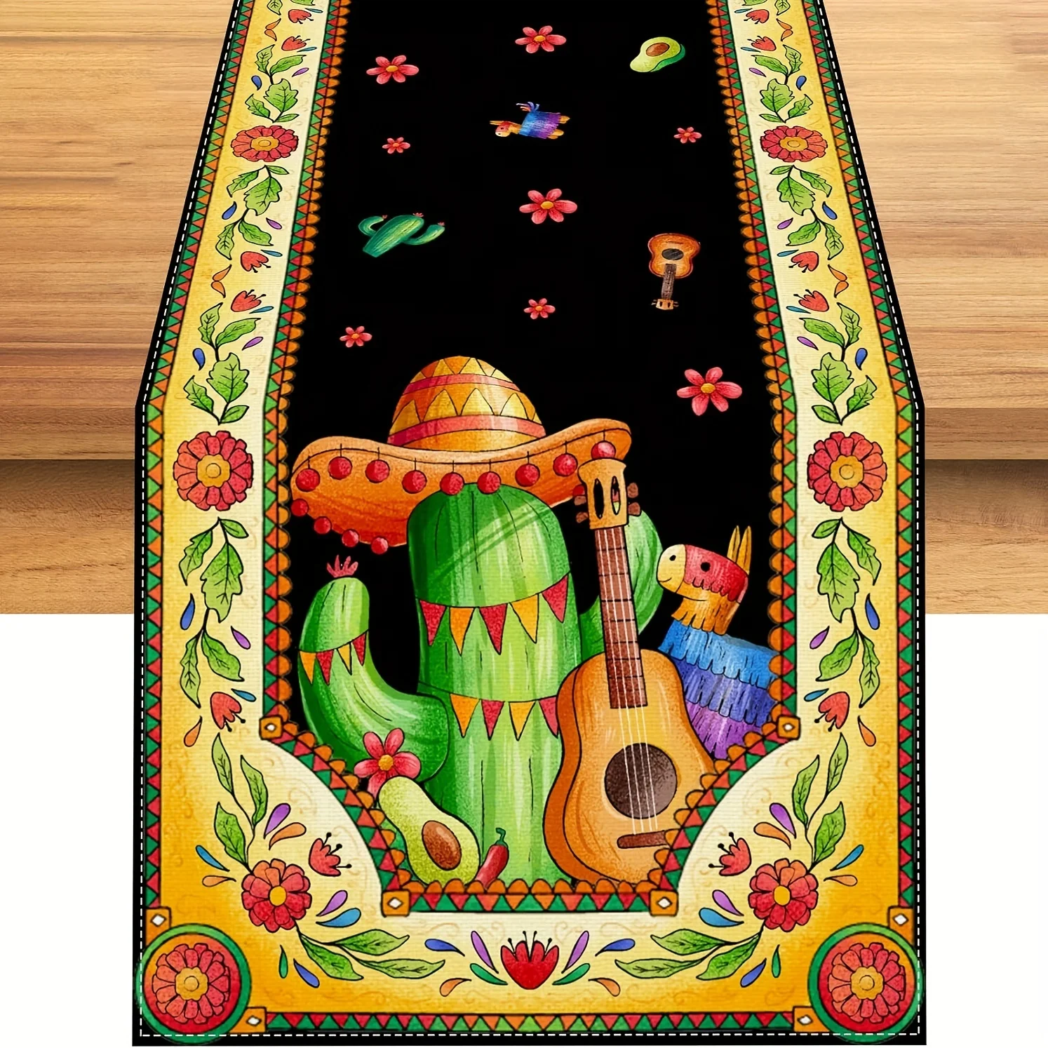 Colorful Mexican Themed Linen Table Runners Cinco De Mayo Table Runner for Reusable Holiday Home Fiesta Party Dining Table Decor