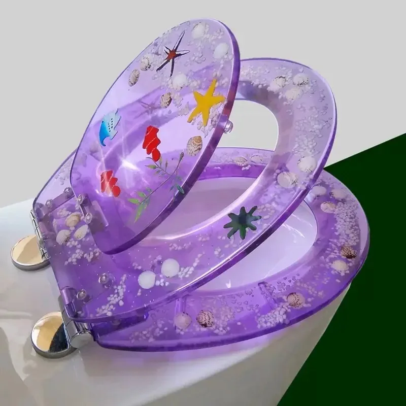 غطاء المرحاض الجميل المنزلية العالمية سميكة ثلاث طبقات غطاء مقعد المرحاض الراتنج المخزنة بطيئة إغلاق غطاء المرحاض الصامت