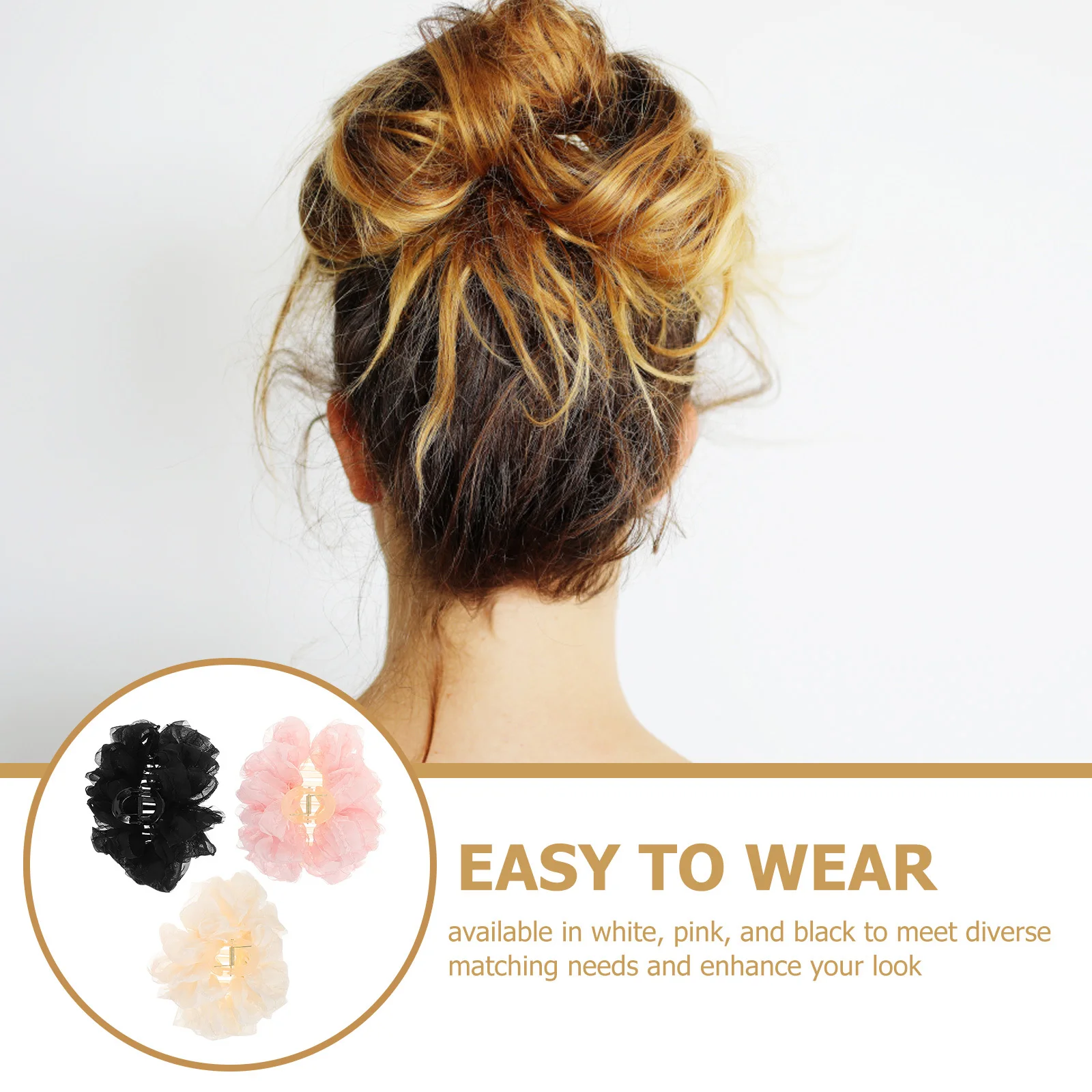 3 قطع من مشابك شعر على شكل فيونكة باللون الأبيض والوردي والأسود، مشابك فكية آمنة، ملحقات تصفيف الشعر السميكة مناسبة #4