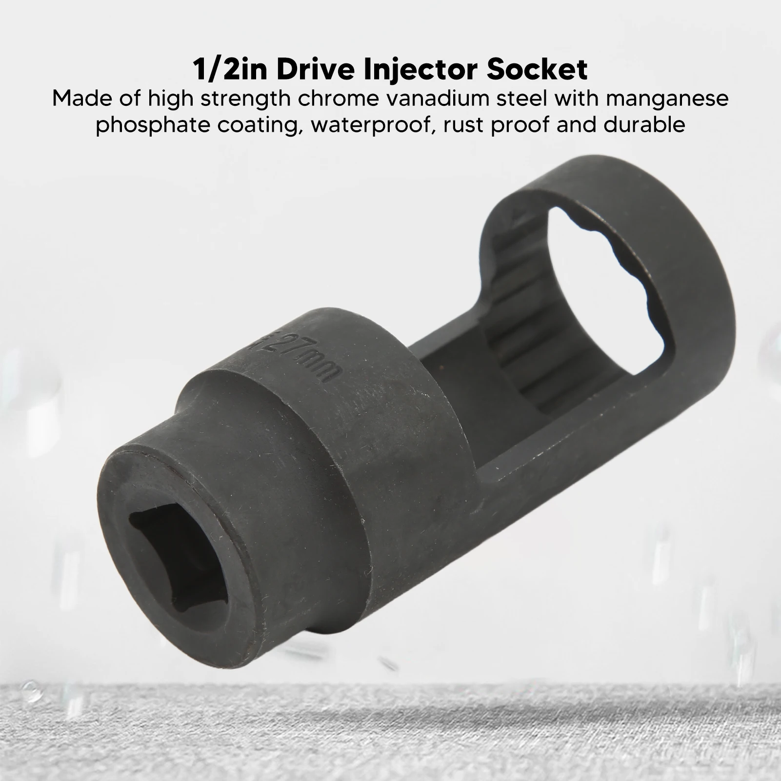 

Injector Socket 1/2in Drive 27mm 12 Point Chrome Vanadium Steel for Cars Injection Remover Tool