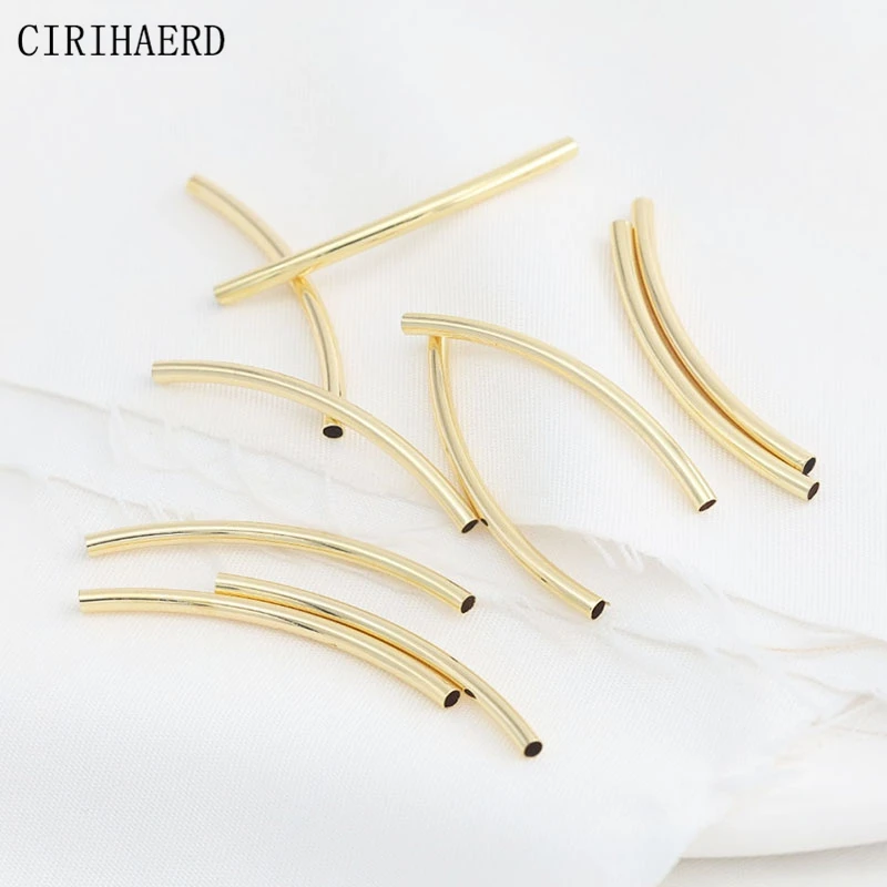 

24mm/35mm Bracelet Curved Tube Elbows 14K Gold Plated Brass Metal Smooth Long Curved Connector DIY Crafts Jewelry Accessories