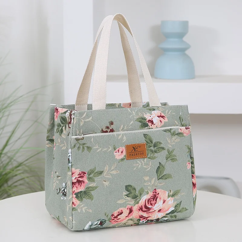 Sac à lunch à imprimé floral, sac à bento isotherme de grande capacité, sac à main isotherme thermique pour l\'école, le travail, le voyage, le