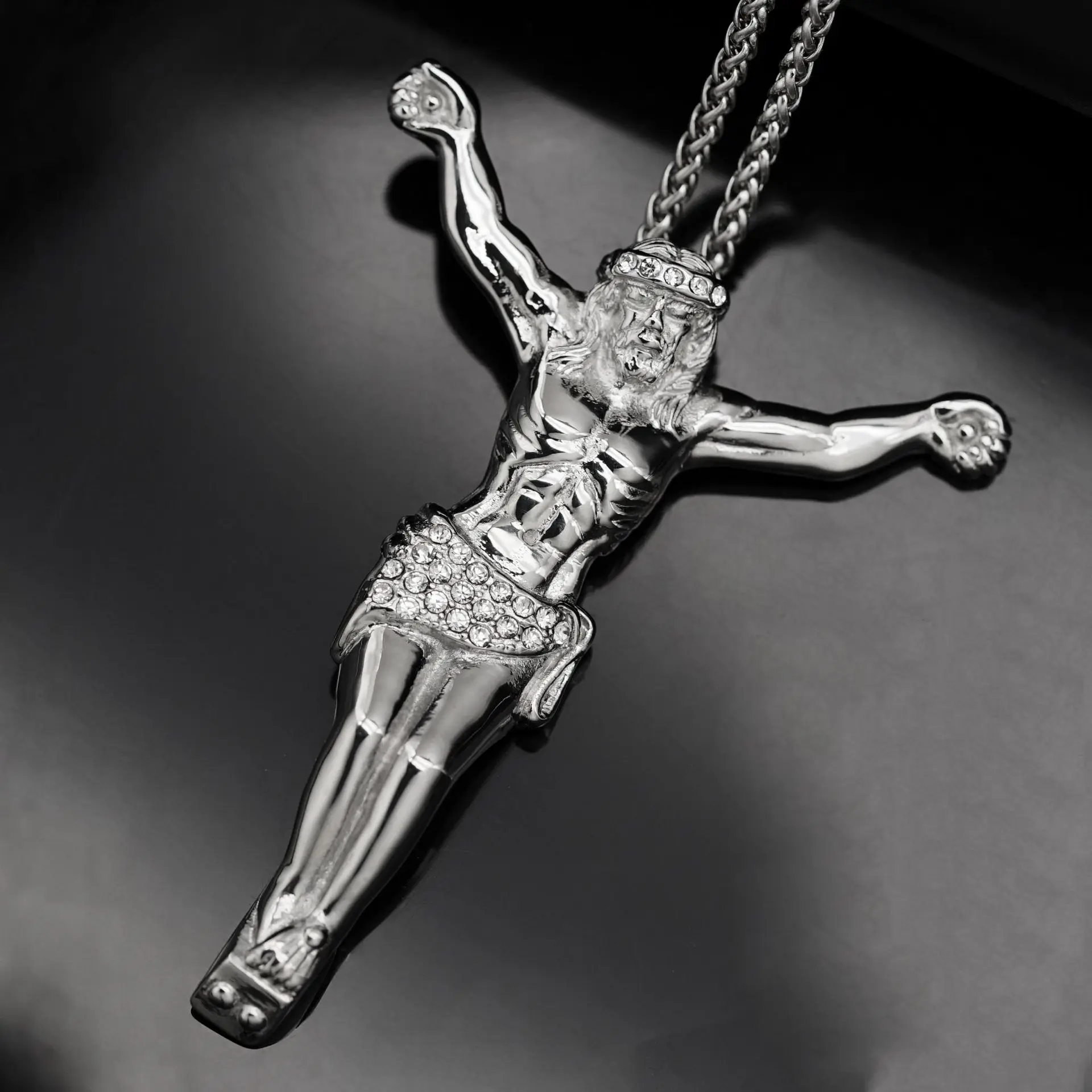 New Religious Jesus Cross Necklace for Men Fashion Gold Color Cross Pendent with rhinestone Jewelry Gifts for Men Pendant