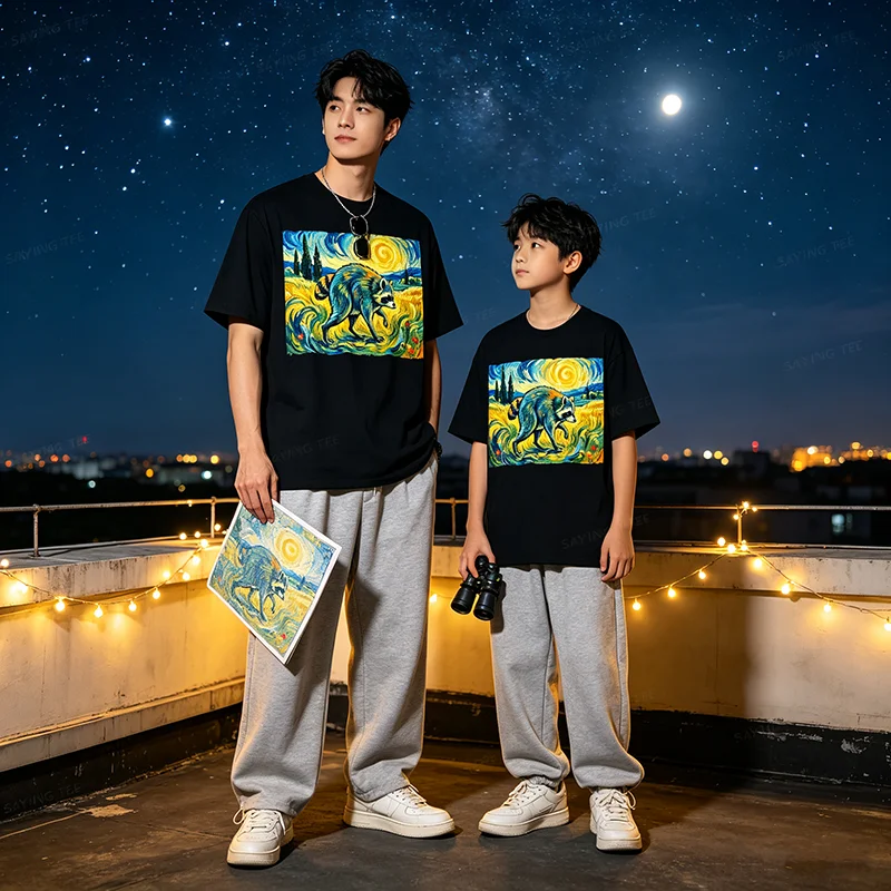 Van Gogh Jimothy Raccoon Animal Graphic Artwork T-Shirt Y2k Art Graphic Apparel Einzigartiges Neuheitsgeschenk Baumwolle Streetwear Kleidung – Detail 5