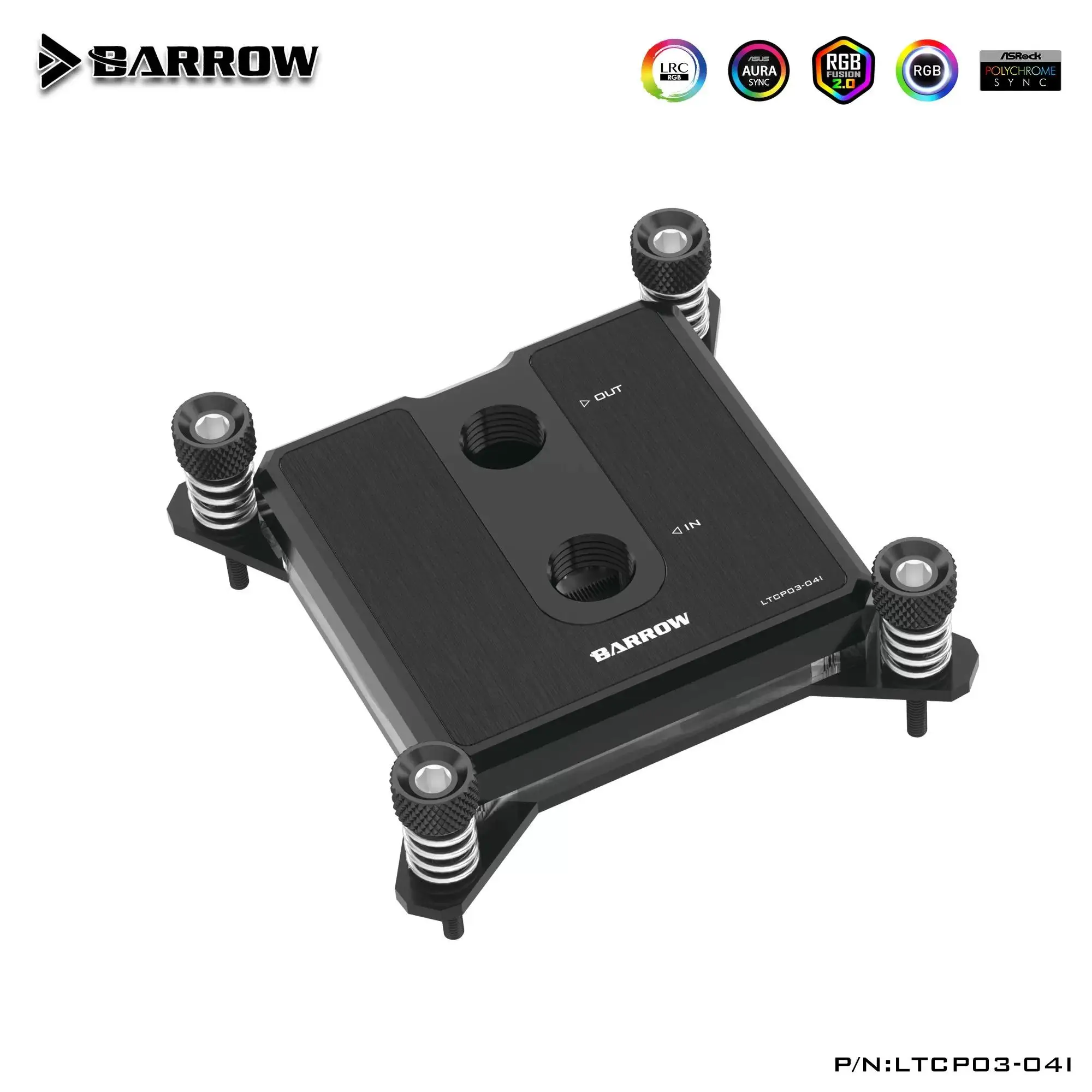 Barrow CPU-waterblok, geschikt voor Intel LGA1150 1151 1200 1700-socket / AM4/AM5, messing, 5V GND, 3-pins.