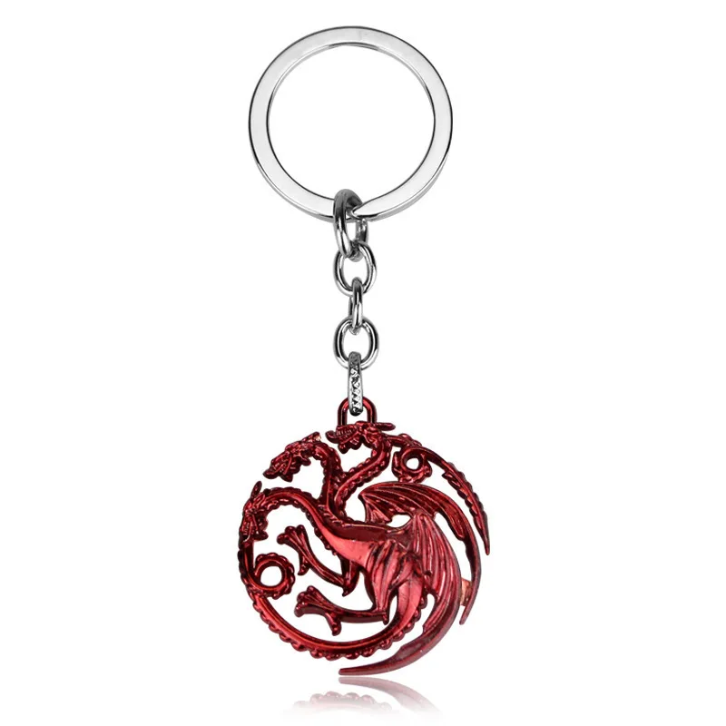 House Targaryen Badge Keychain Wolf Head Drodon Rhaegal Blood Dragon Stark Family Winterfell Hollow Pendant Gift Trinket image 3