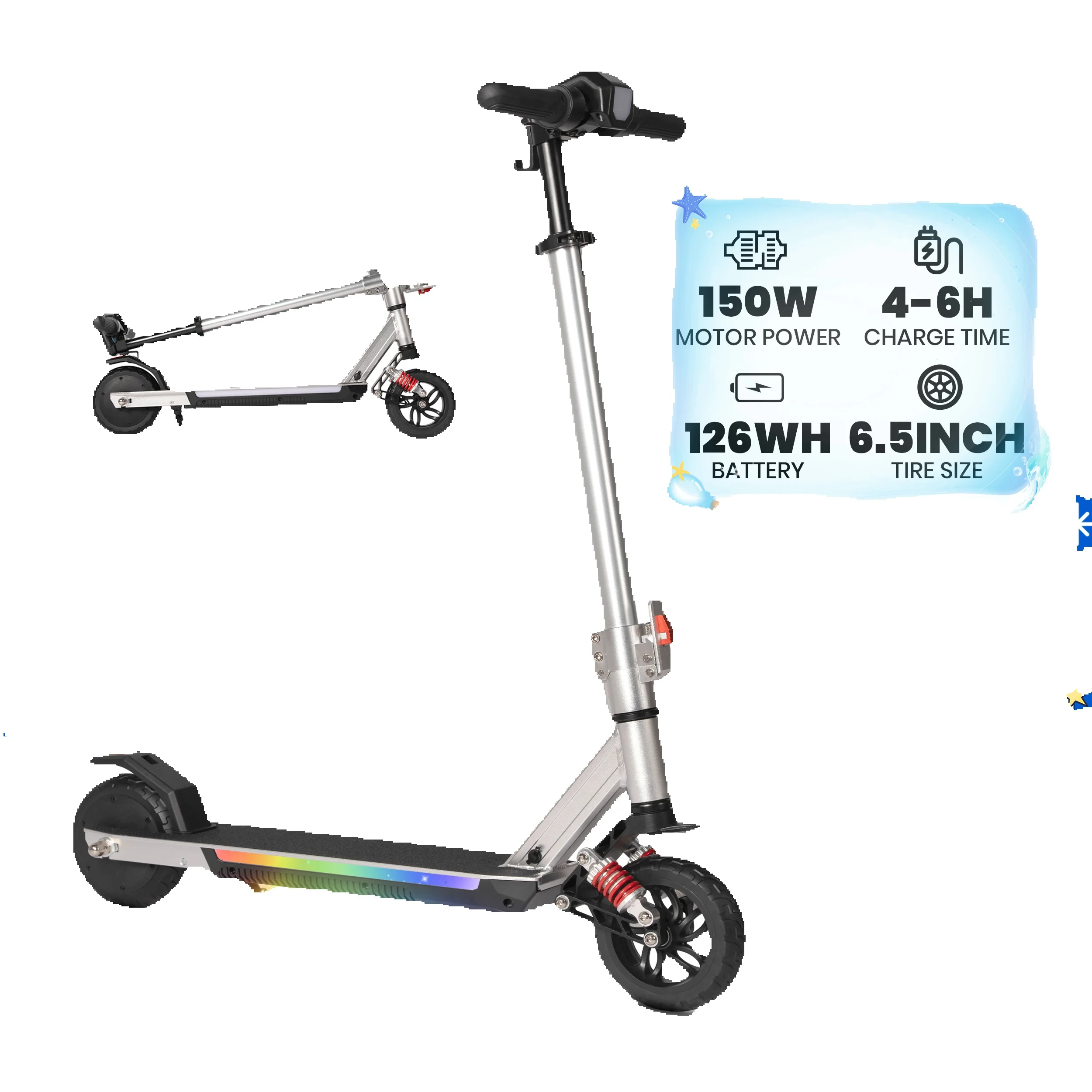 Vankel 6,5 Zoll E-Scooter Kinder, faltbarer Elektroroller mit Vorderrad Stoßdämpfer,150W Motor,126Wh Akku Scooter Geschenke