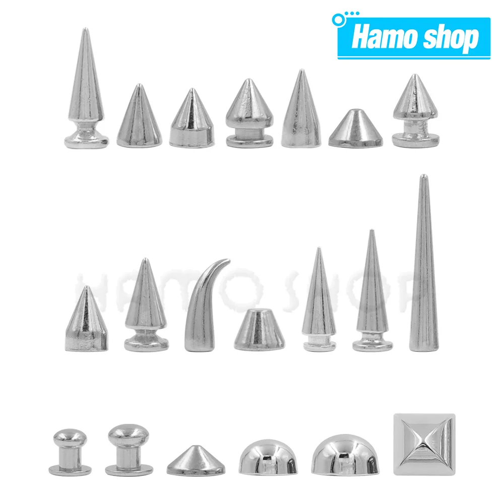 5-50pcs/set Silver Rivets Cone Studs Bullet Spikes Rivets Metal Screwback Studs For Clothes Shoes Belts Bags Dog Collars Craft