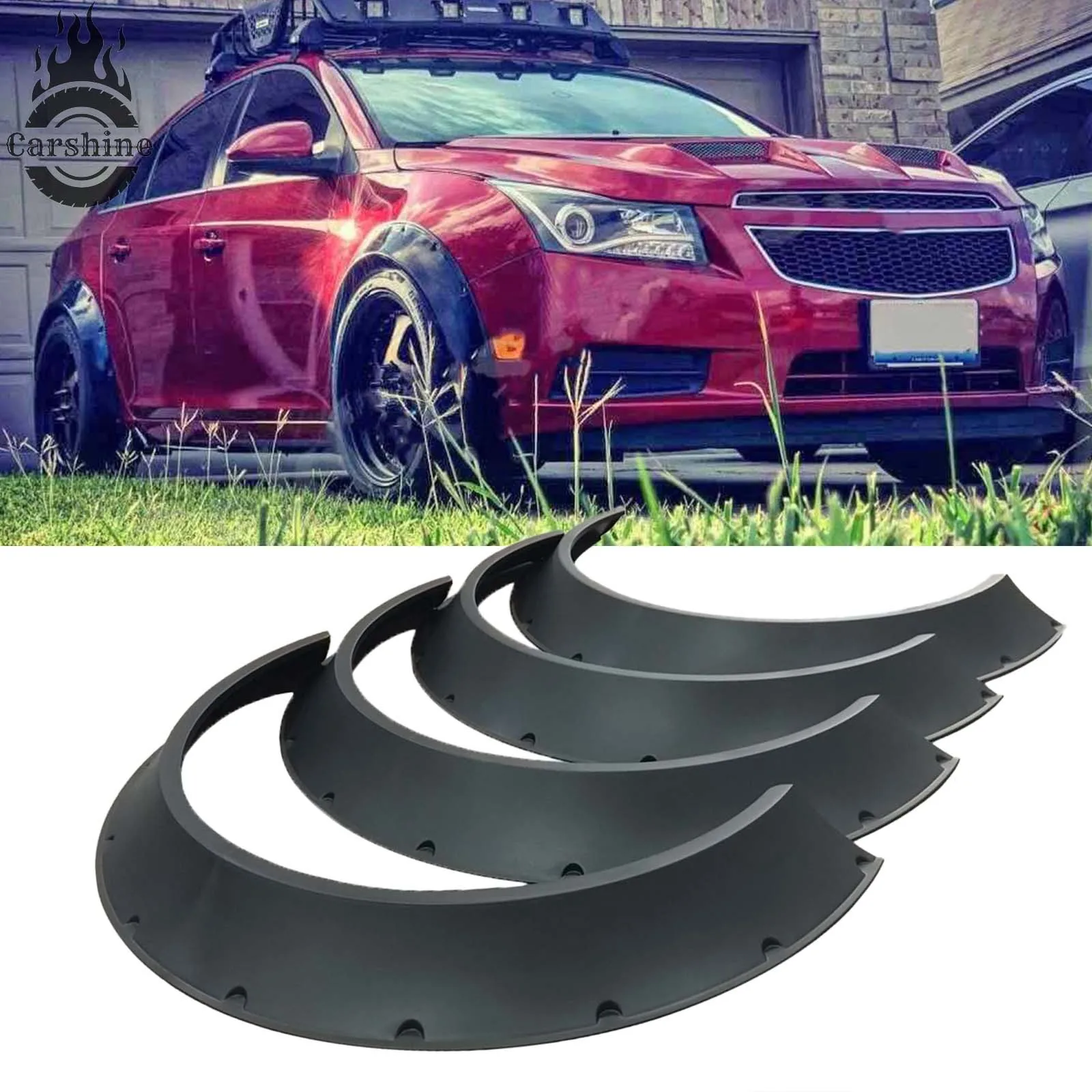 

Для Chevrolet Cruze: 4x вогнутые расширители колесных арок (фендеры) шириной 4 дюйма, крепление на болтах