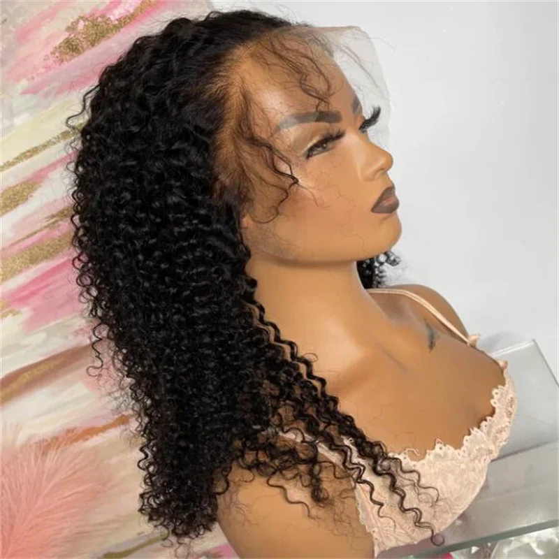 

Glueless Preplucked Soft 26" 180%Density Long Kinky Curly Black Deep Lace Front Wigs For Women Baby Hair Heat Resistant Daily