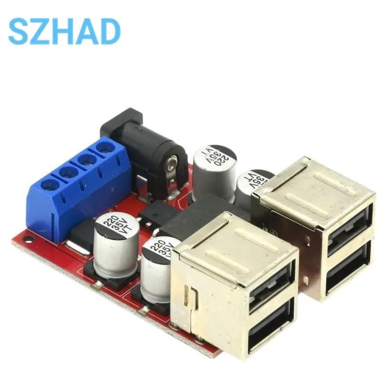 DC-DC Vehicle Charging Board, 8V-35V a 5V 8A Fonte de Alimentação, Módulo de Despressurização, 4 Port USB Output Mobile Charger