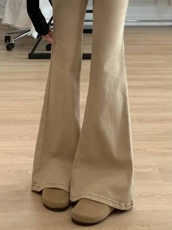 

Khaki Color Bell Bottom Jeans Women's Early Spring 2026 New High Waist Draping Retro Hoof Casual Bell Bottom Pants