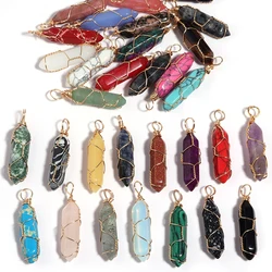 1 Pc Natural Stone Charms 40mm Color Bullet Shaped Handmade Gold Wire Pendants for DIY Necklace Gifts Jewelry Making Accessories