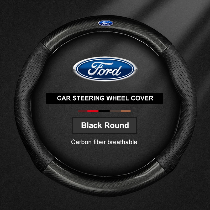 For Ford Explorer Escape Mustang Edge Fiesta Focus Kuga Edge Puma EcoSport Ranger Transit Leather Car Steering Wheel Cover 38cm