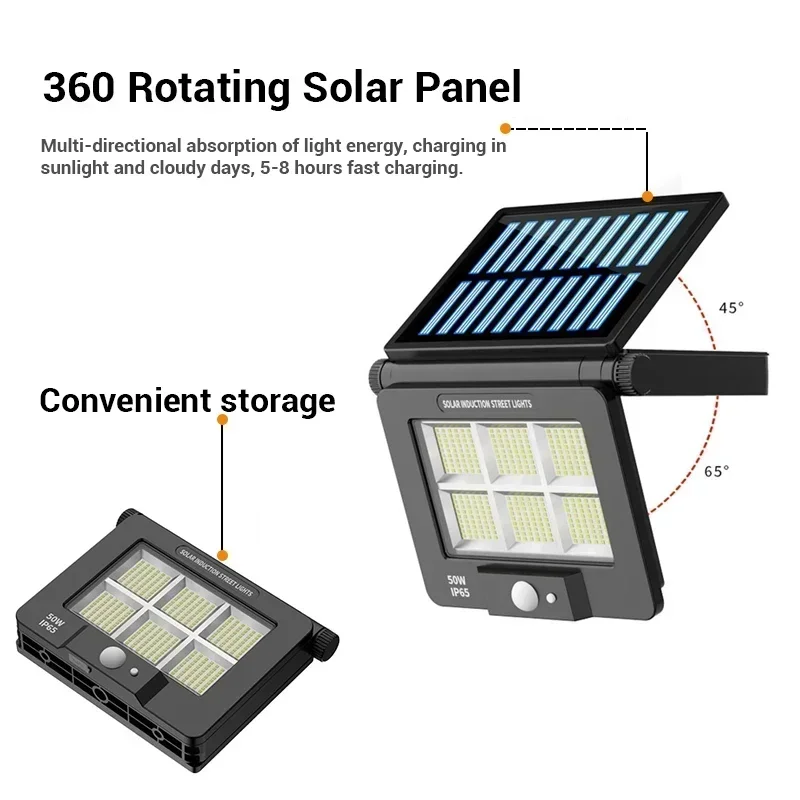 New LED Solar Light Outdoor Waterproof with Motion Sensor Floodlight Remote Control 3 Modes for Patio Garage Backyard Solar Lamp